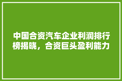 中国合资汽车企业利润排行榜揭晓，合资巨头盈利能力哪家强
