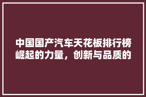 中国国产汽车天花板排行榜崛起的力量，创新与品质的典范