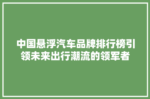 中国悬浮汽车品牌排行榜引领未来出行潮流的领军者