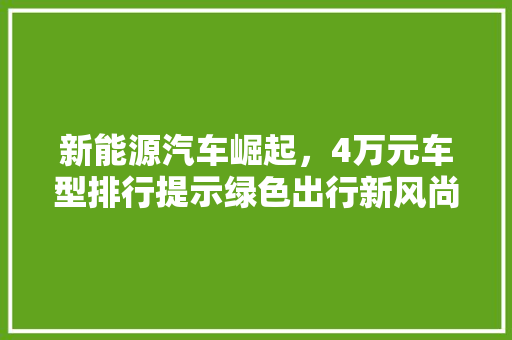 新能源汽车崛起，4万元车型排行提示绿色出行新风尚