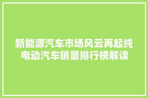 新能源汽车市场风云再起纯电动汽车销量排行榜解读