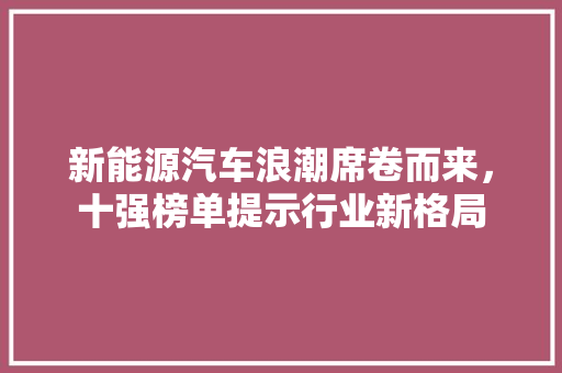 新能源汽车浪潮席卷而来，十强榜单提示行业新格局