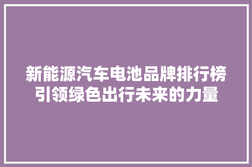 新能源汽车电池品牌排行榜引领绿色出行未来的力量
