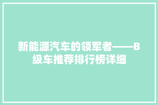 新能源汽车的领军者——B级车推荐排行榜详细 车联网技术
