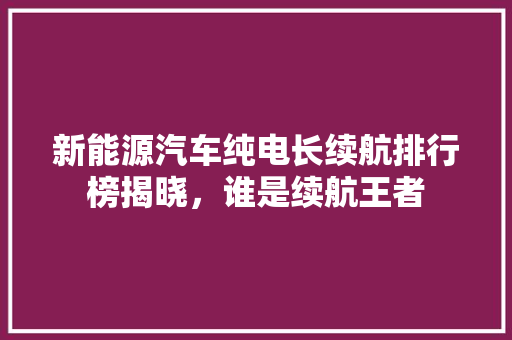 新能源汽车纯电长续航排行榜揭晓，谁是续航王者