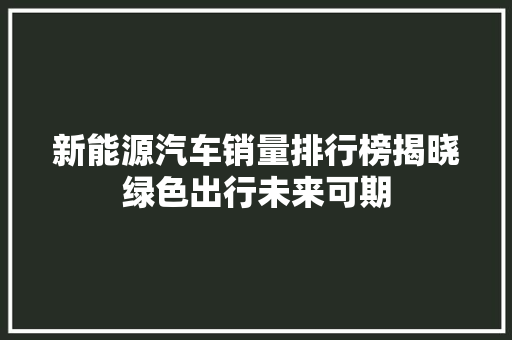 新能源汽车销量排行榜揭晓绿色出行未来可期
