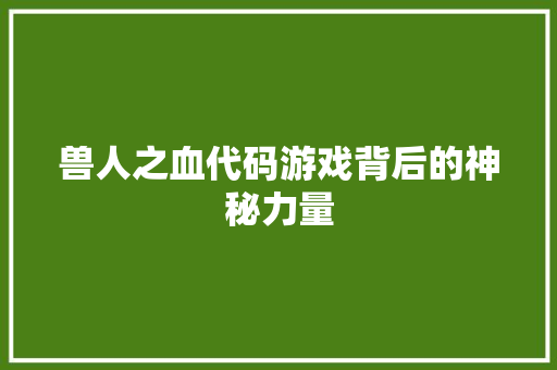 兽人之血代码游戏背后的神秘力量