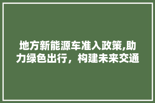 地方新能源车准入政策,助力绿色出行，构建未来交通蓝图
