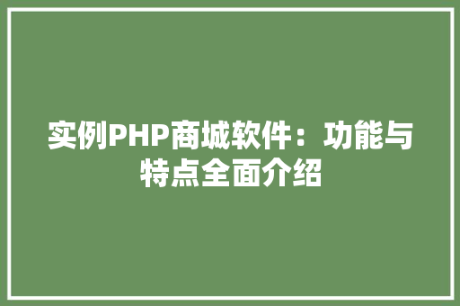 实例PHP商城软件：功能与特点全面介绍