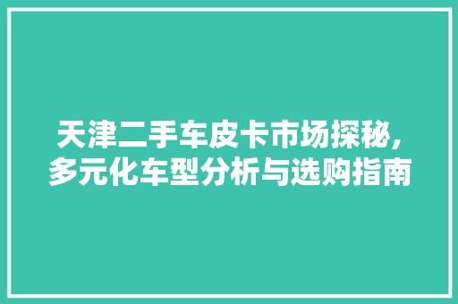 天津二手车皮卡市场探秘,多元化车型分析与选购指南