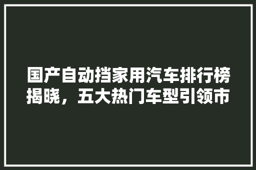 国产自动挡家用汽车排行榜揭晓，五大热门车型引领市场潮流