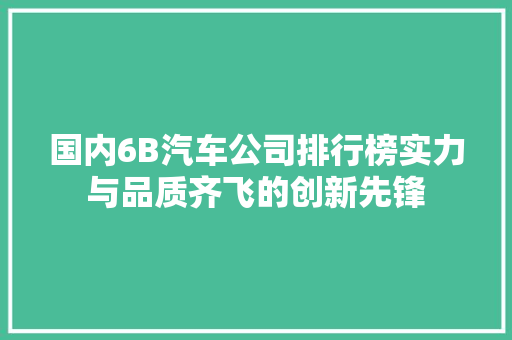 国内6B汽车公司排行榜实力与品质齐飞的创新先锋