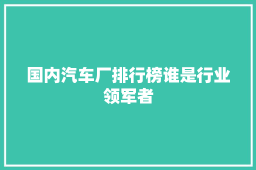 国内汽车厂排行榜谁是行业领军者