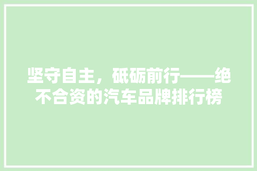 坚守自主，砥砺前行——绝不合资的汽车品牌排行榜