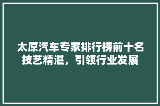 太原汽车专家排行榜前十名技艺精湛，引领行业发展