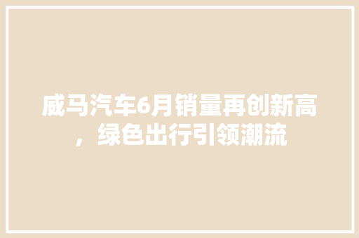 威马汽车6月销量再创新高，绿色出行引领潮流