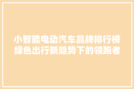 小智能电动汽车品牌排行榜绿色出行新趋势下的领跑者 汽车展览