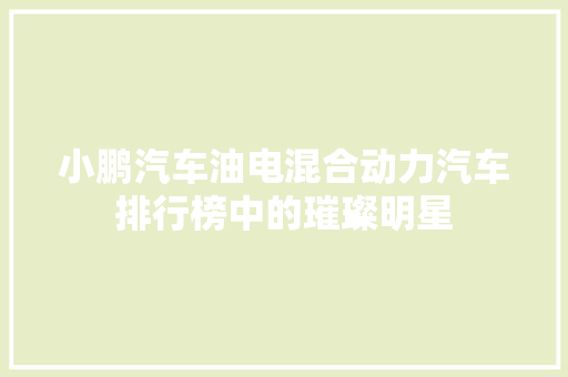 小鹏汽车油电混合动力汽车排行榜中的璀璨明星 新车资讯