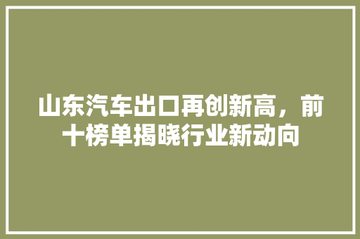 山东汽车出口再创新高，前十榜单揭晓行业新动向
