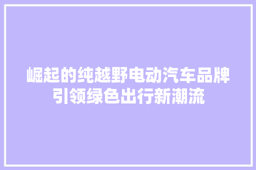 崛起的纯越野电动汽车品牌引领绿色出行新潮流