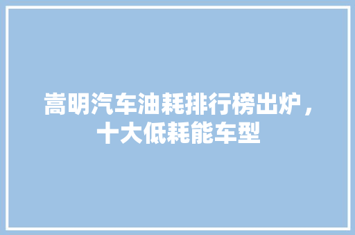 嵩明汽车油耗排行榜出炉，十大低耗能车型