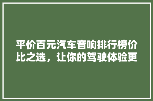 平价百元汽车音响排行榜价比之选，让你的驾驶体验更上一层楼 车型评测