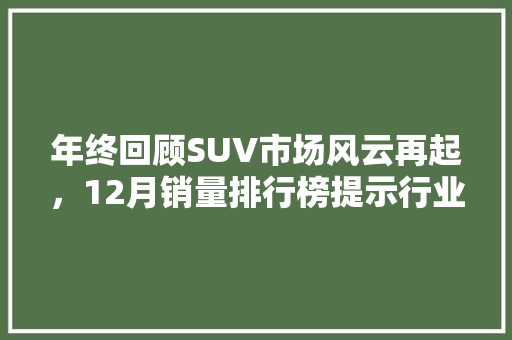 年终回顾SUV市场风云再起，12月销量排行榜提示行业趋势