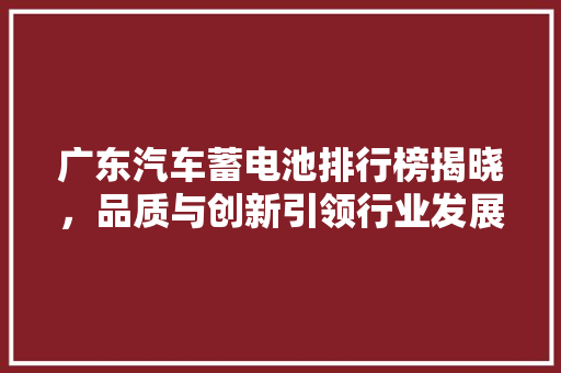 广东汽车蓄电池排行榜揭晓，品质与创新引领行业发展