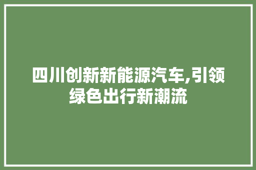 四川创新新能源汽车,引领绿色出行新潮流