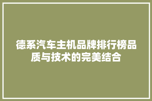德系汽车主机品牌排行榜品质与技术的完美结合 新能源汽车