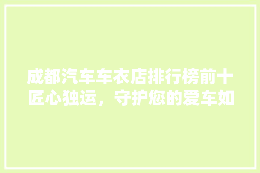 成都汽车车衣店排行榜前十匠心独运，守护您的爱车如初