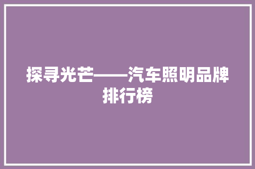 探寻光芒——汽车照明品牌排行榜