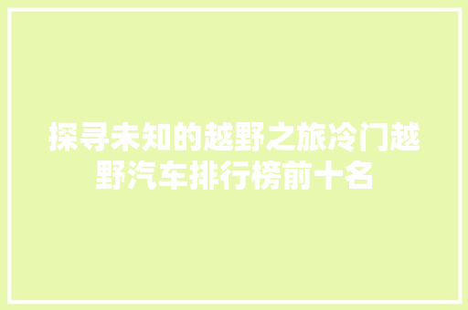探寻未知的越野之旅冷门越野汽车排行榜前十名