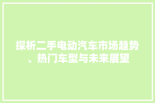 探析二手电动汽车市场趋势、热门车型与未来展望