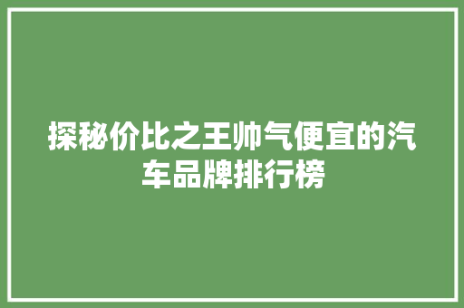 探秘价比之王帅气便宜的汽车品牌排行榜 混合动力车