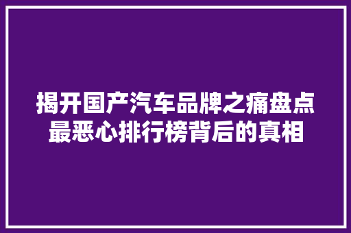 揭开国产汽车品牌之痛盘点最恶心排行榜背后的真相