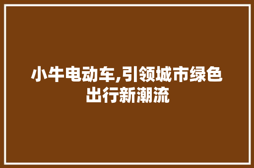小牛电动车,引领城市绿色出行新潮流 汽车保养