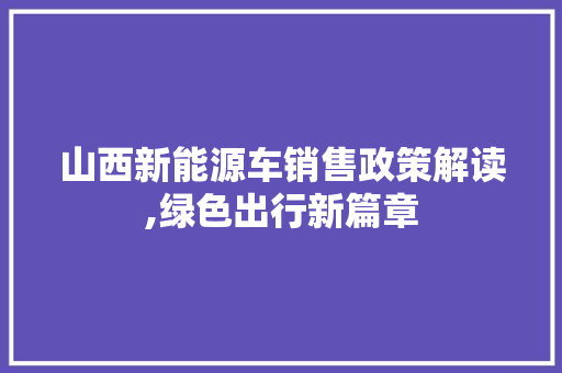山西新能源车销售政策解读,绿色出行新篇章