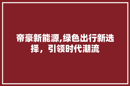 帝豪新能源,绿色出行新选择，引领时代潮流 车型评测