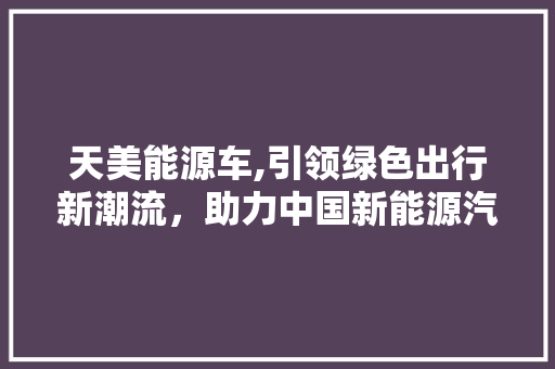 天美能源车,引领绿色出行新潮流，助力中国新能源汽车产业崛起