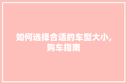如何选择合适的车型大小,购车指南 汽车配件