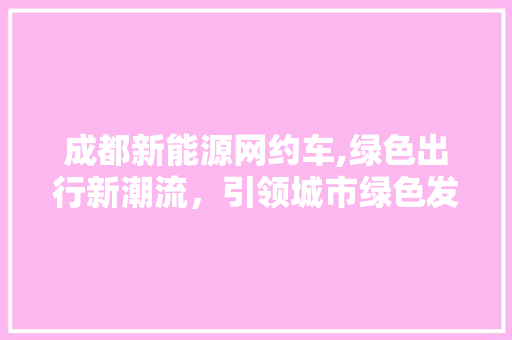 成都新能源网约车,绿色出行新潮流，引领城市绿色发展 车型评测