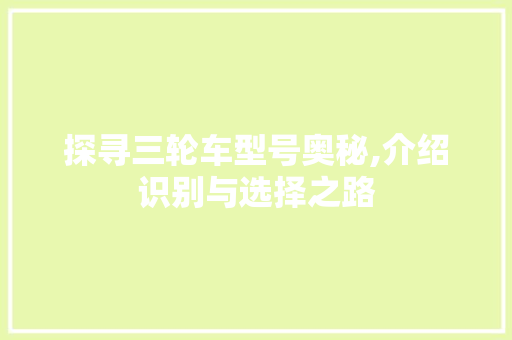 探寻三轮车型号奥秘,介绍识别与选择之路