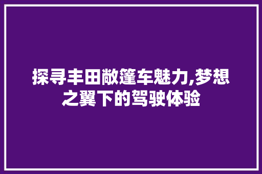 探寻丰田敞篷车魅力,梦想之翼下的驾驶体验 智能驾驶