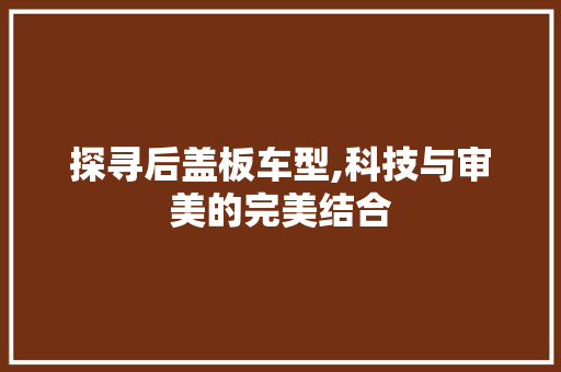 探寻后盖板车型,科技与审美的完美结合 智能驾驶