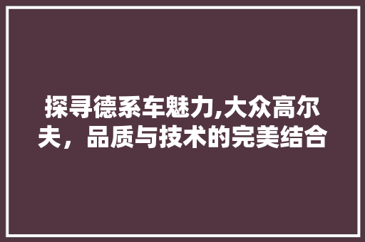 探寻德系车魅力,大众高尔夫，品质与技术的完美结合