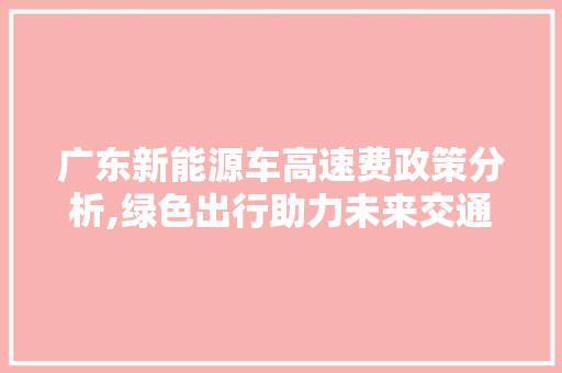 广东新能源车高速费政策分析,绿色出行助力未来交通发展