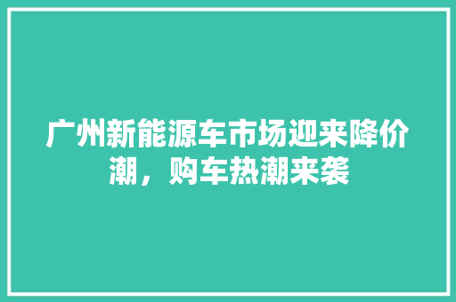 广州新能源车市场迎来降价潮，购车热潮来袭
