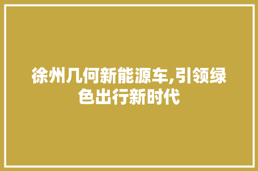 徐州几何新能源车,引领绿色出行新时代