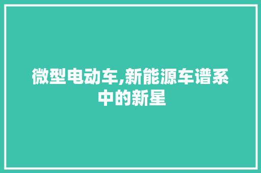 微型电动车,新能源车谱系中的新星